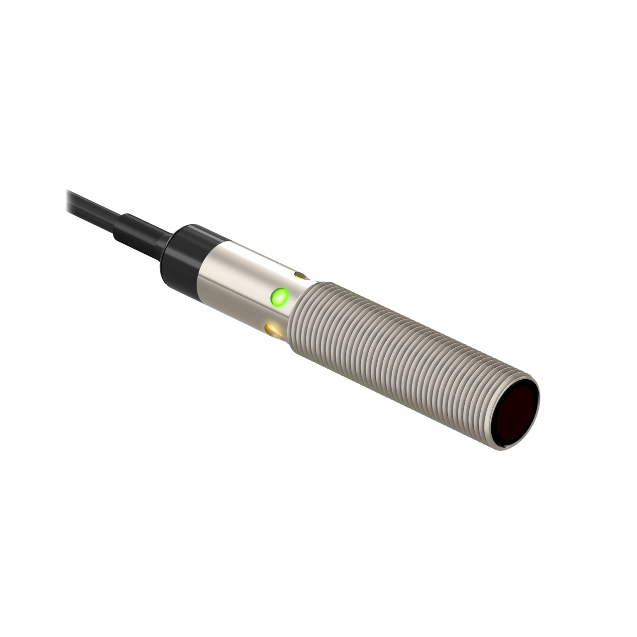 Banner Engineering Photoelectric Sensor; Fixed-Field Background Suppression; 12mm Barrel; 75mm Cutoff Range; 10-30VDC; NPN; LO/DO Configurable; 2m Potted Cable